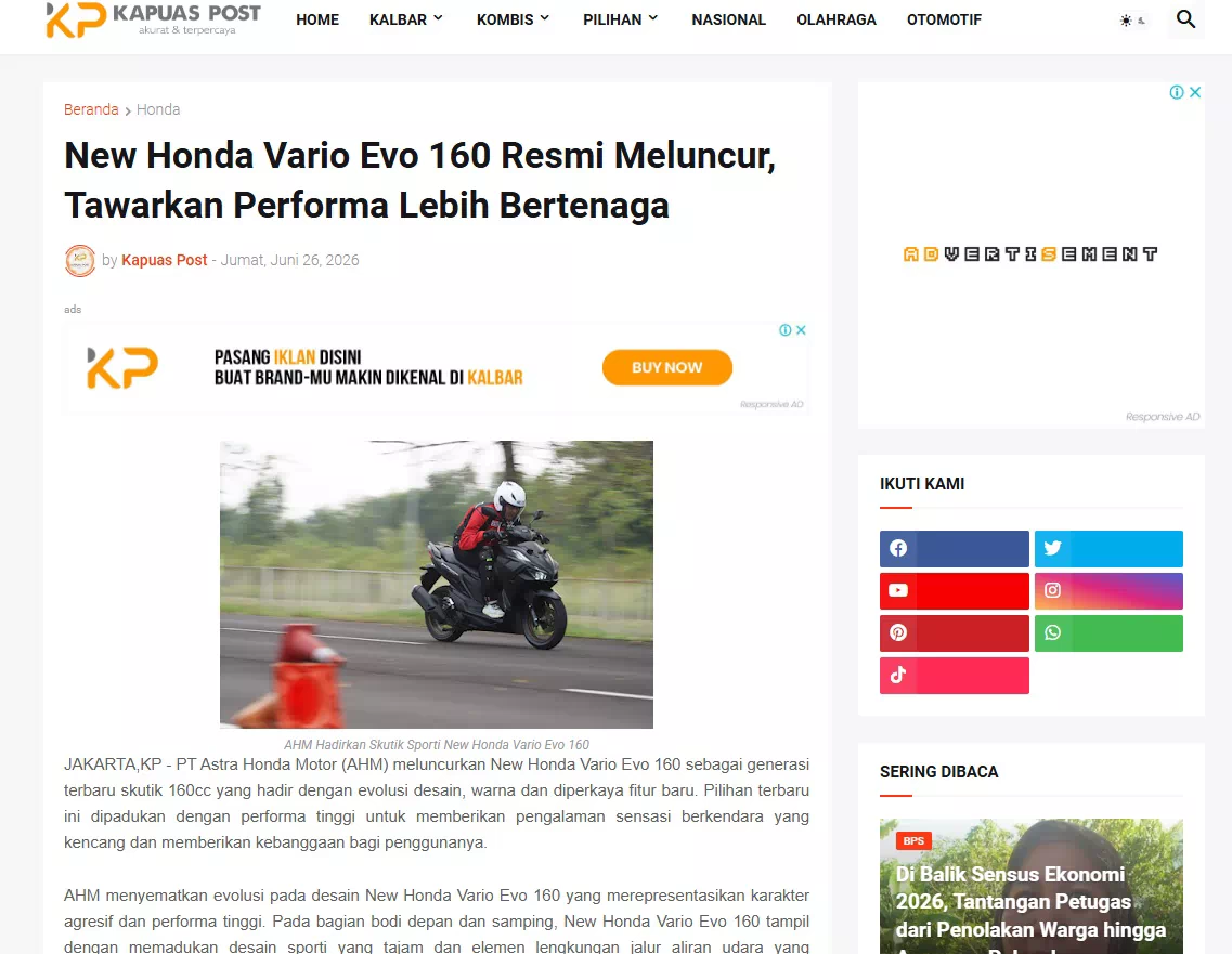 New Honda Vario Evo 160 Resmi Meluncur, Tawarkan Performa Lebih Bertenaga