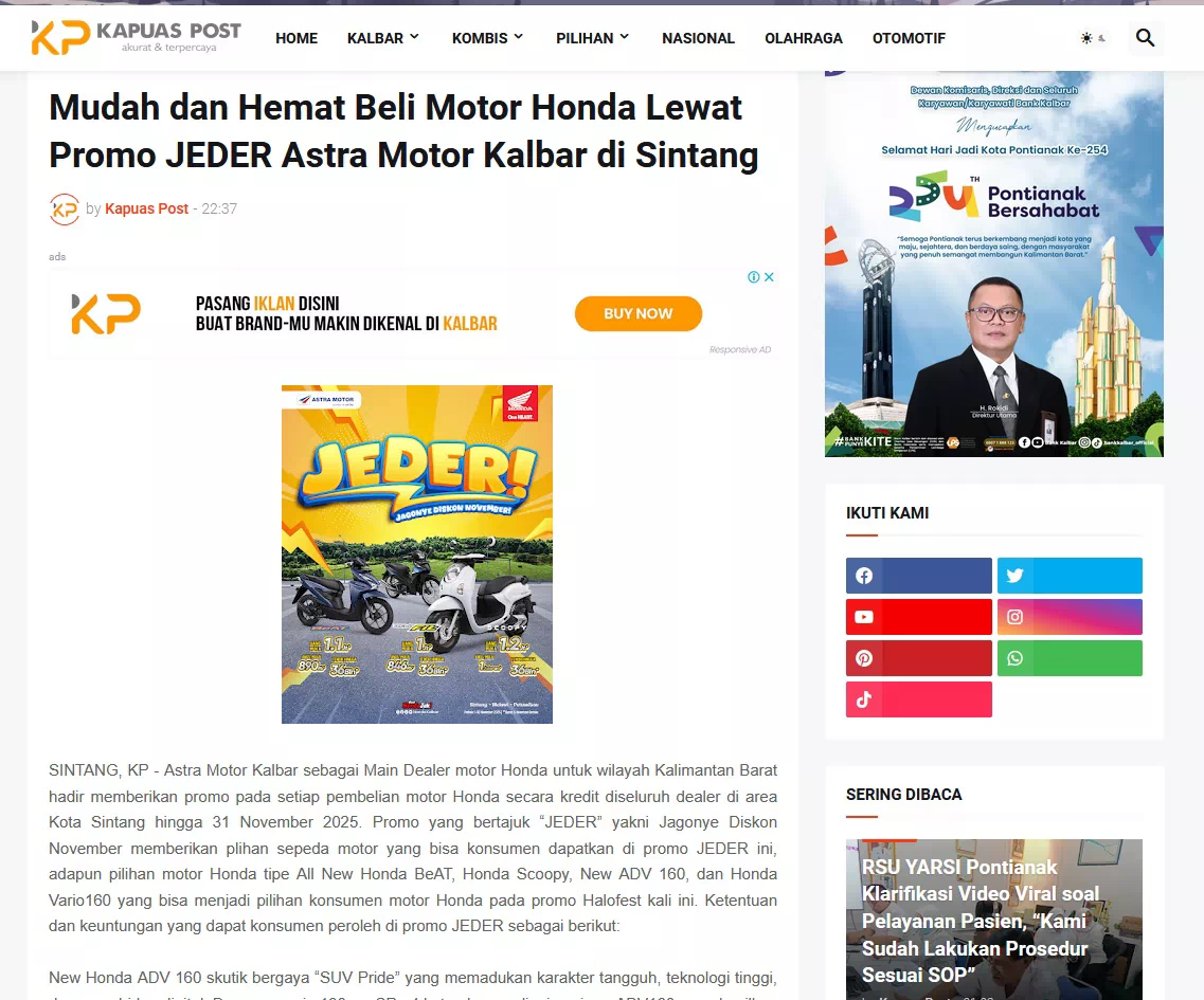 Mudah dan Hemat Beli Motor Honda Lewat Promo JEDER Astra Motor Kalbar di Sintang