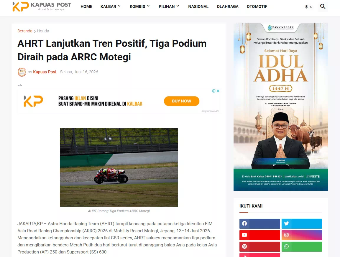 AHRT Lanjutkan Tren Positif, Tiga Podium Diraih pada ARRC Motegi