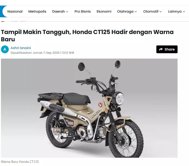 Tampil Makin Tangguh, Honda CT125 Hadir dengan Warna Baru