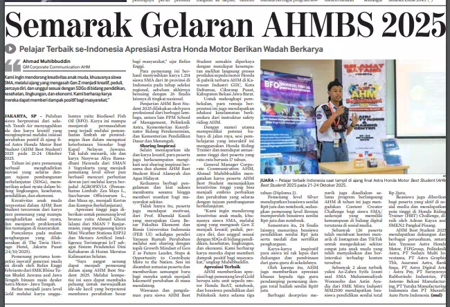 Semarak Gelaran AHMBS 2025,  Pelajar Terbaik se-Indonesia Apresiasi Astra Honda Motor Berikan Wadah Berkarya