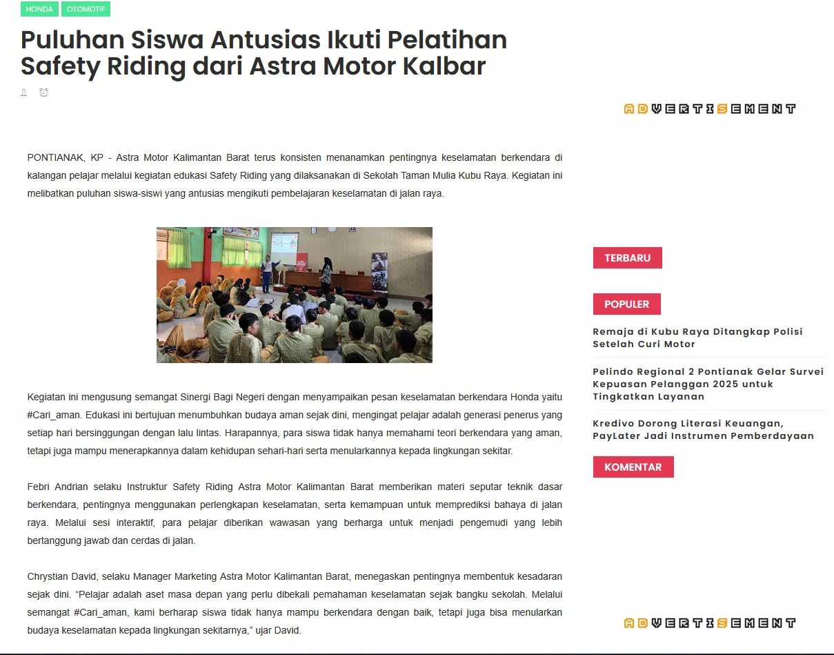 Puluhan Siswa Antusias Ikuti Pelatihan Safety Riding dari Astra Motor Kalbar
