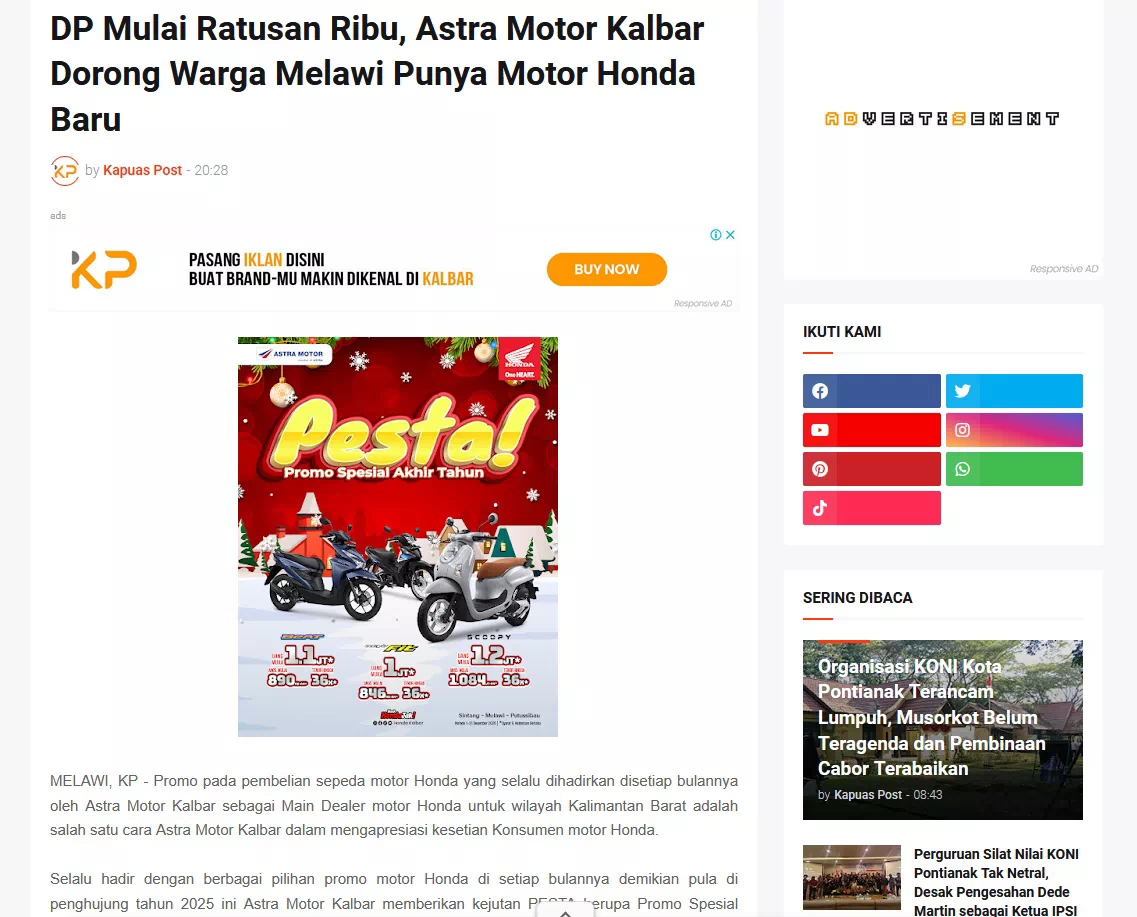 DP Mulai Ratusan Ribu, Astra Motor Kalbar Dorong Warga Melawi Punya Motor Honda Baru