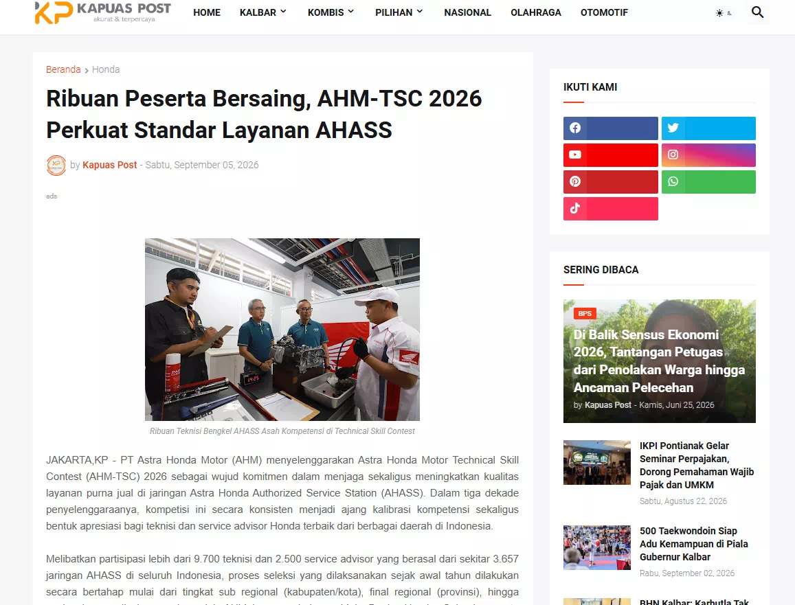 Ribuan Peserta Bersaing, AHM-TSC 2026 Perkuat Standar Layanan AHASS