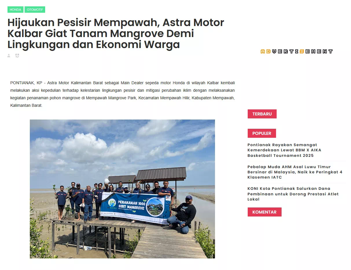 Hijaukan Pesisir Mempawah, Astra Motor Kalbar Giat Tanam Mangrove Demi Lingkungan dan Ekonomi Warga