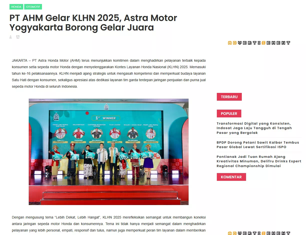 PT AHM Gelar KLHN 2025, Astra Motor Yogyakarta Borong Gelar Juara