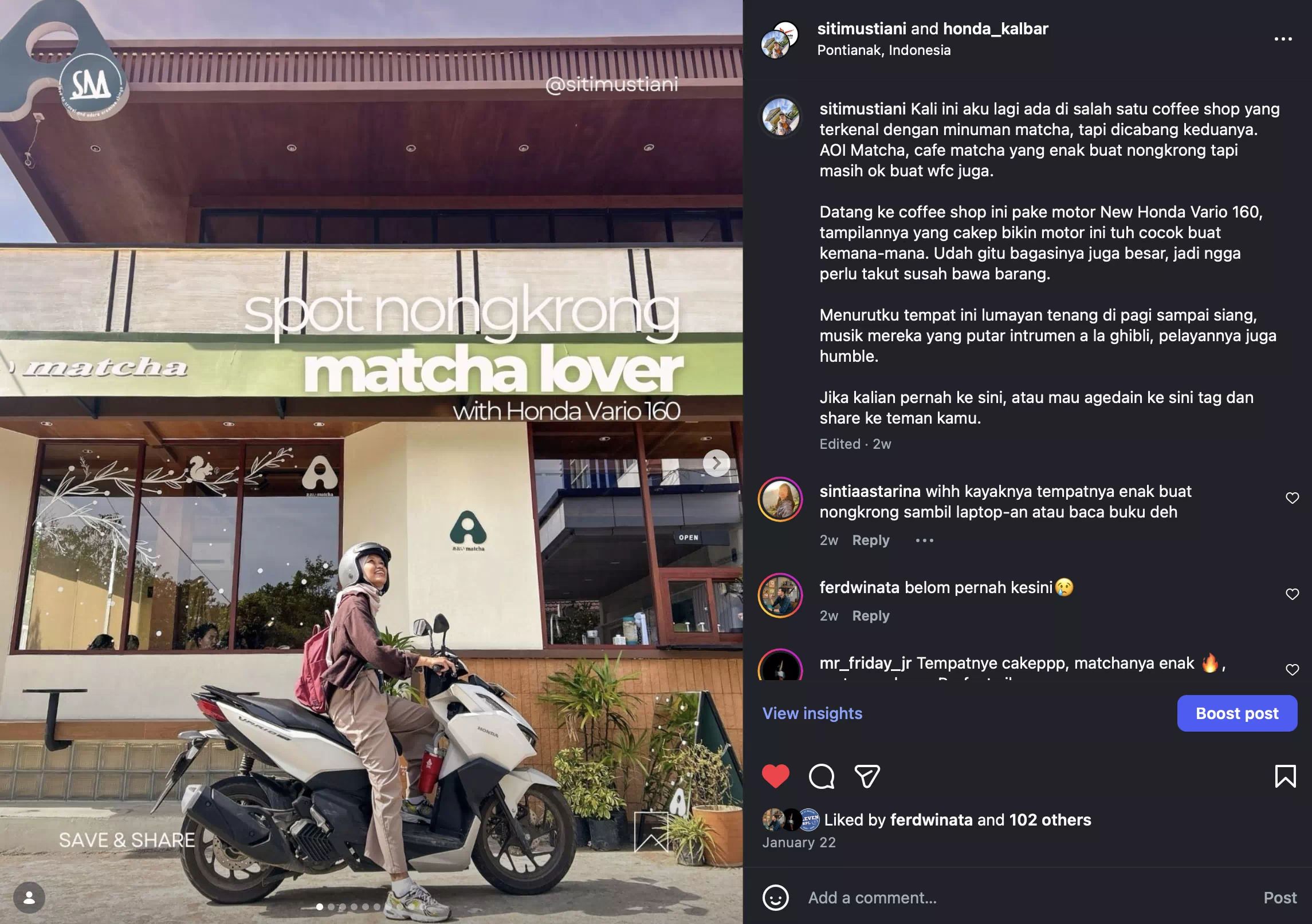 Spot Nongkrong Matcha Lover with Honda Vario 160