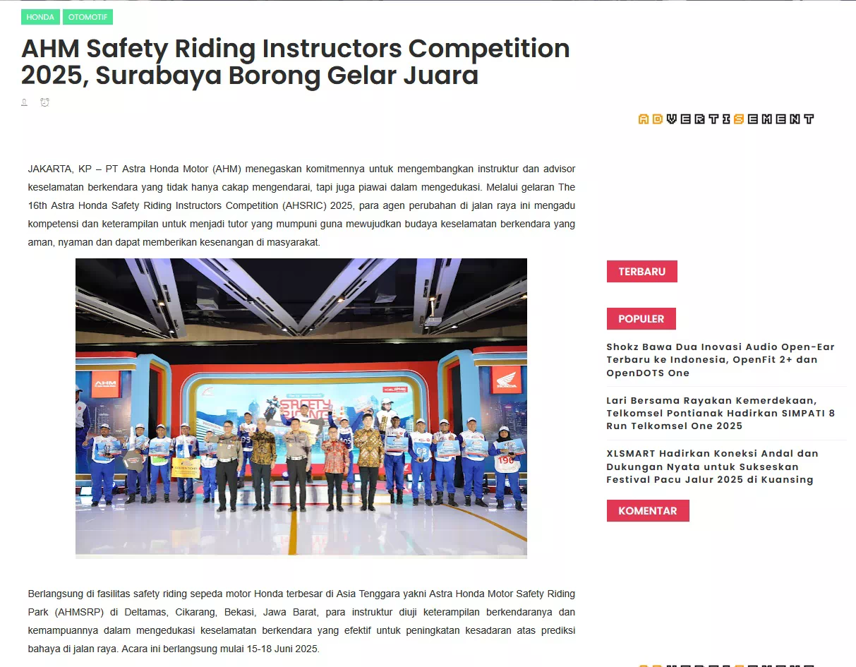 AHM Safety Riding Instructors Competition 2025, Surabaya Borong Gelar Juara