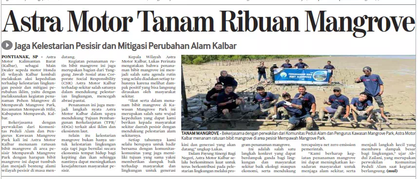 Astra Motor Tanam Ribuan Mangrove, Jaga Kelestarian Pesisir dan Mitigasi Perubahan Alam Kalbar