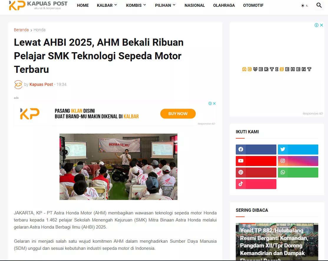 Lewat AHBI 2025, AHM Bekali Ribuan Pelajar SMK Teknologi Sepeda Motor Terbaru