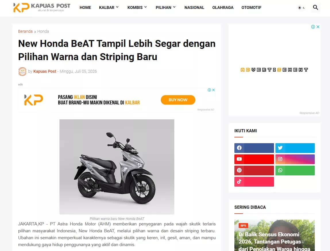 New Honda BeAT Tampil Lebih Segar dengan Pilihan Warna dan Striping Baru