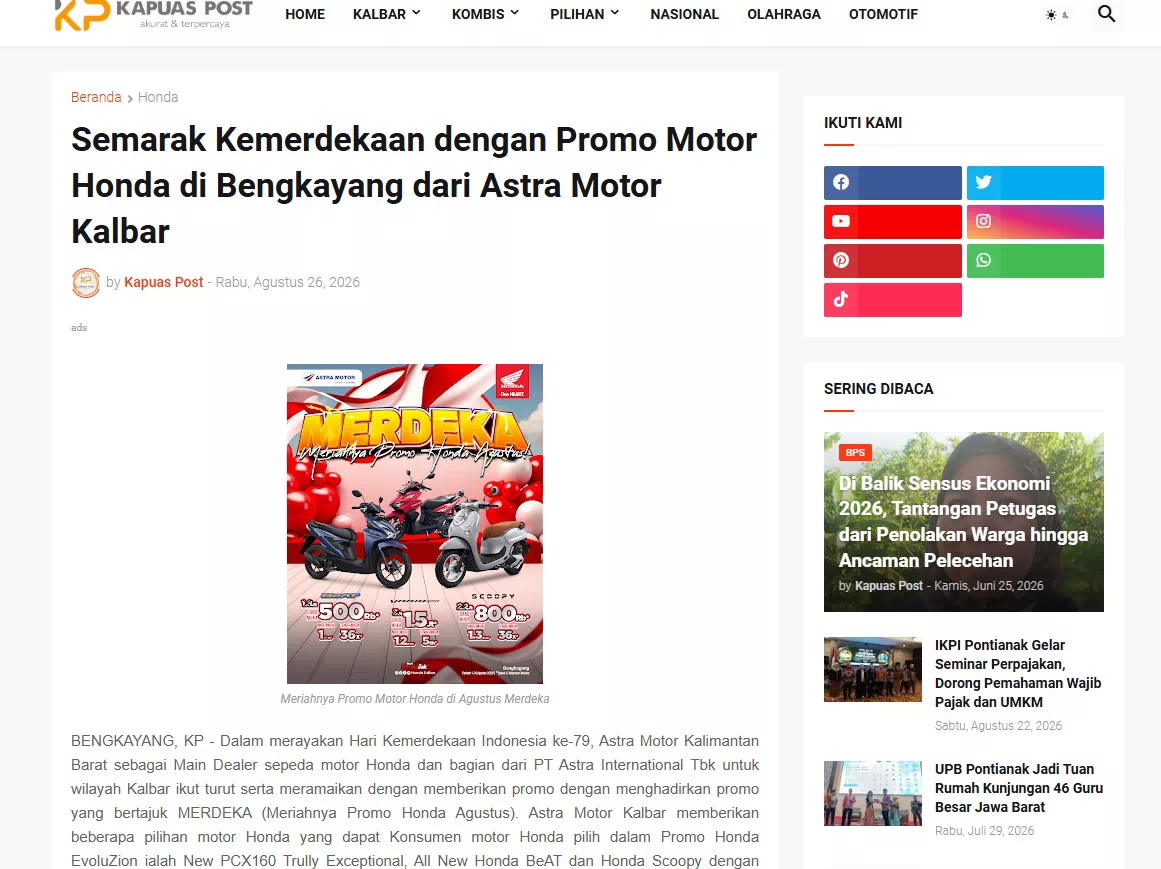 Semarak Kemerdekaan dengan Promo Motor Honda di Bengkayang dari Astra Motor Kalbar