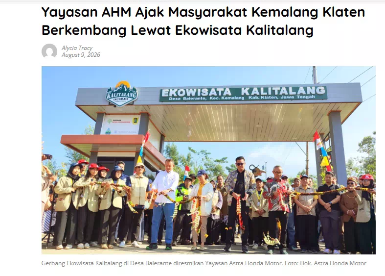 Yayasan AHM Ajak Masyarakat Kemalang Klaten Berkembang Lewat Ekowisata Kalitalang