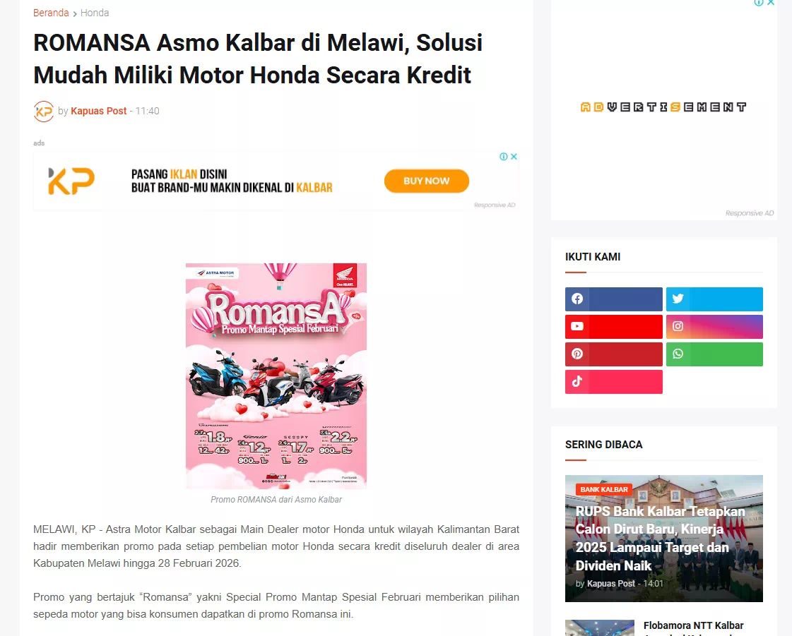 ROMANSA Asmo Kalbar di Melawi, Solusi Mudah Miliki Motor Honda Secara Kredit