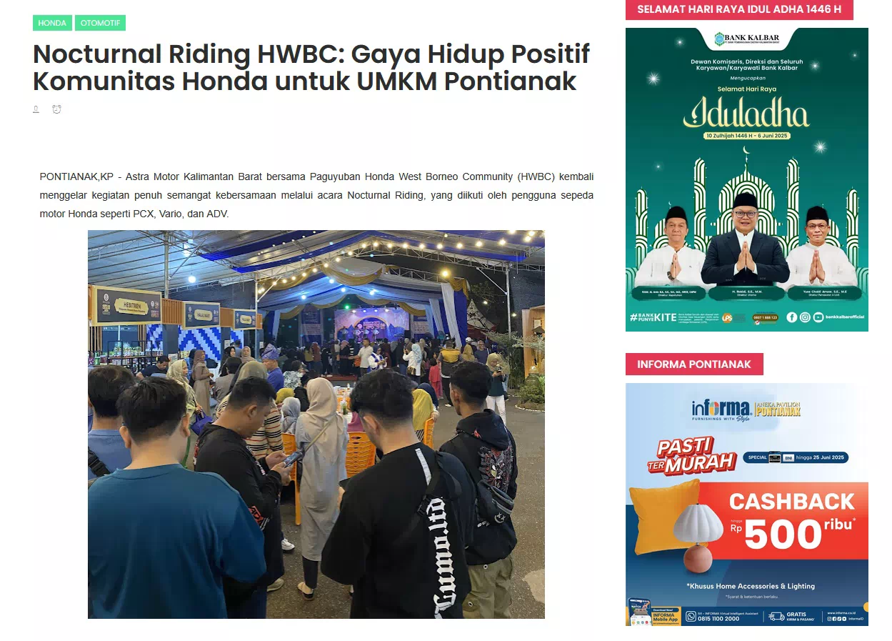 Nocturnal Riding HWBC: Gaya Hidup Positif Komunitas Honda untuk UMKM Pontianak