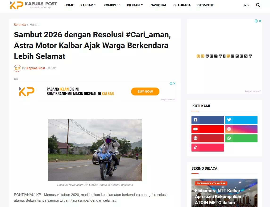 Sambut 2026 dengan Resolusi #Cari_aman, Astra Motor Kalbar Ajak Warga Berkendara Lebih Selamat