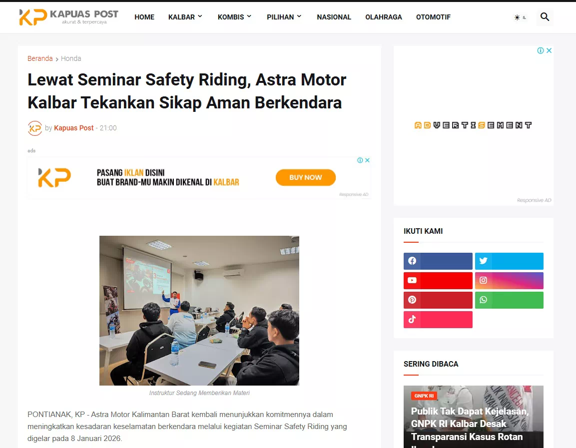 Lewat Seminar Safety Riding, Astra Motor Kalbar Tekankan Sikap Aman Berkendara