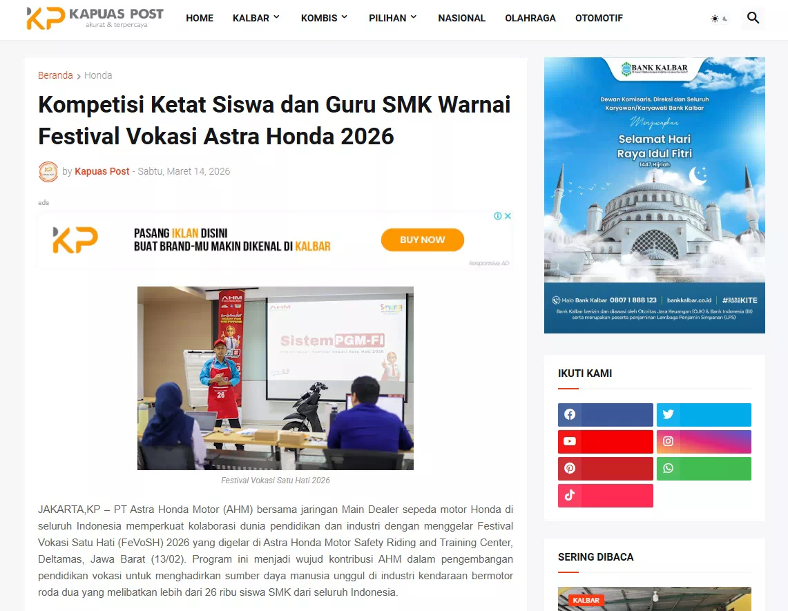 Kompetisi Ketat Siswa dan Guru SMK Warnai Festival Vokasi Astra Honda 2026