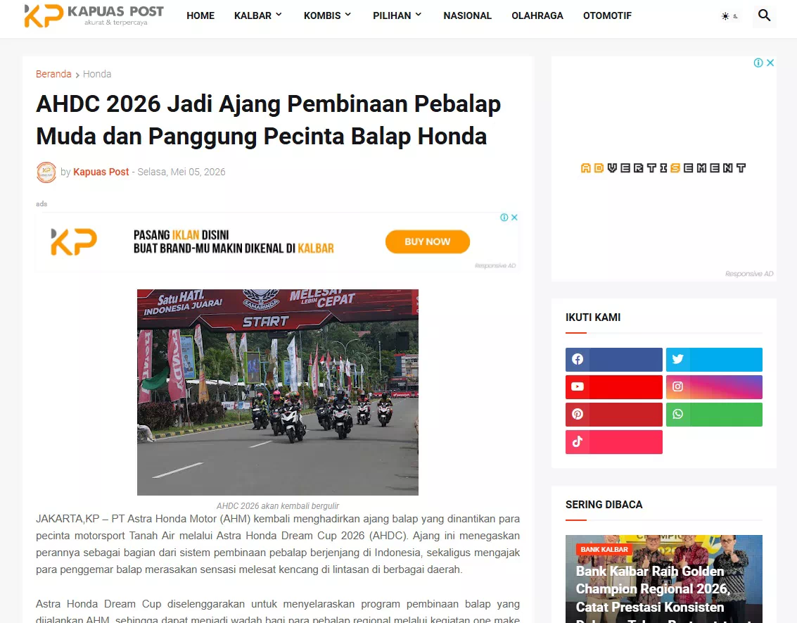 AHDC 2026 Jadi Ajang Pembinaan Pebalap Muda dan Panggung Pecinta Balap Honda