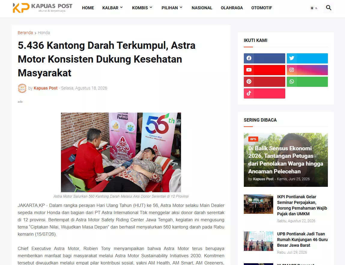 5.436 Kantong Darah Terkumpul, Astra Motor Konsisten Dukung Kesehatan Masyarakat