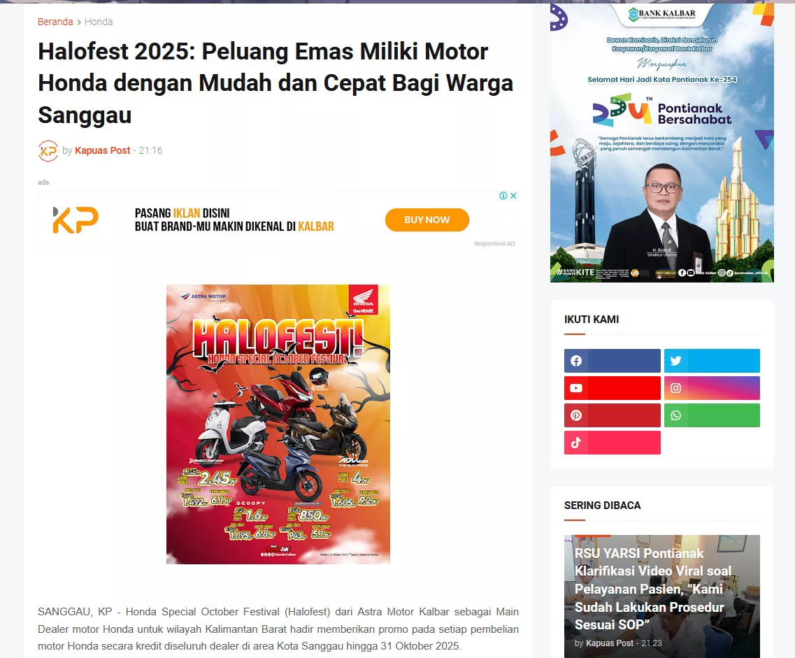 Halofest 2025: Peluang Emas Miliki Motor Honda dengan Mudah dan Cepat Bagi Warga Sanggau