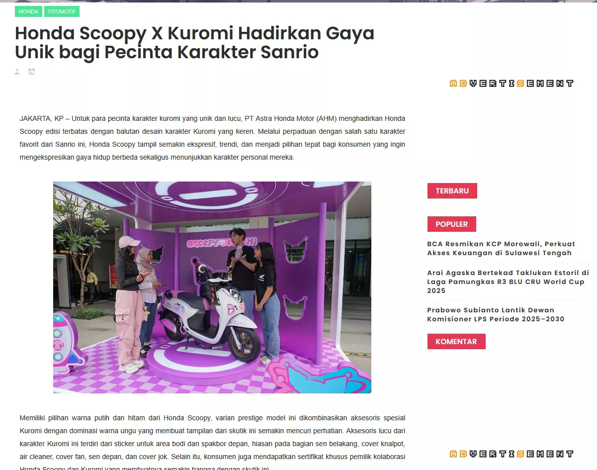 Honda Scoopy X Kuromi Hadirkan Gaya Unik bagi Pecinta Karakter Sanrio