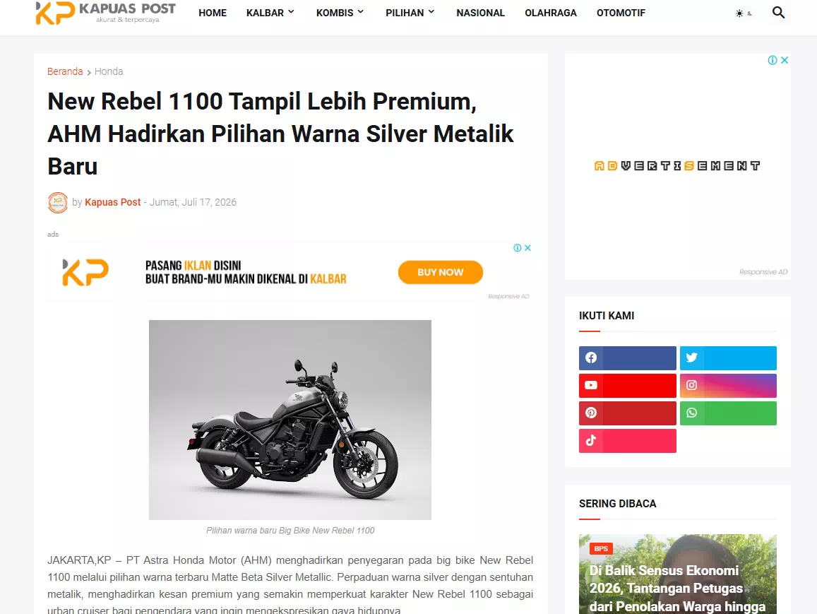New Rebel 1100 Tampil Lebih Premium, AHM Hadirkan Pilihan Warna Silver Metalik Baru