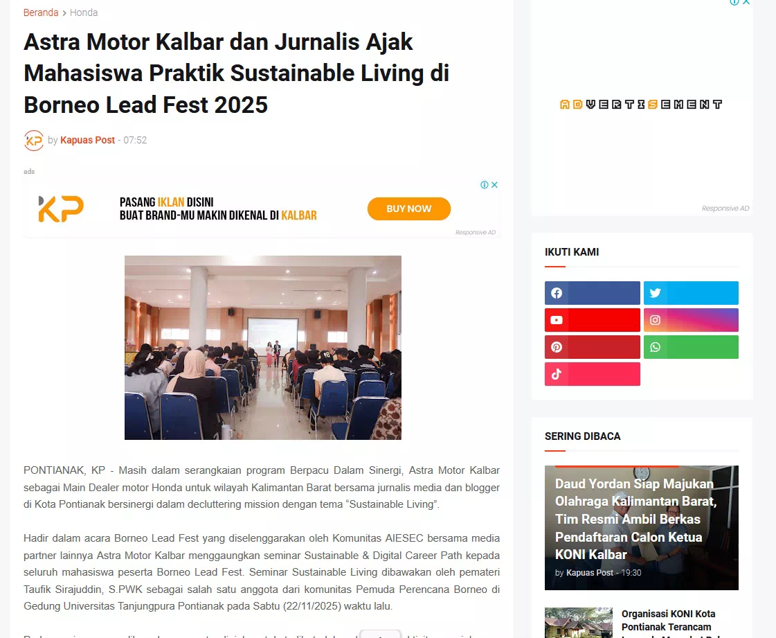Astra Motor Kalbar dan Jurnalis Ajak Mahasiswa Praktik Sustainable Living di Borneo Lead Fest 2025