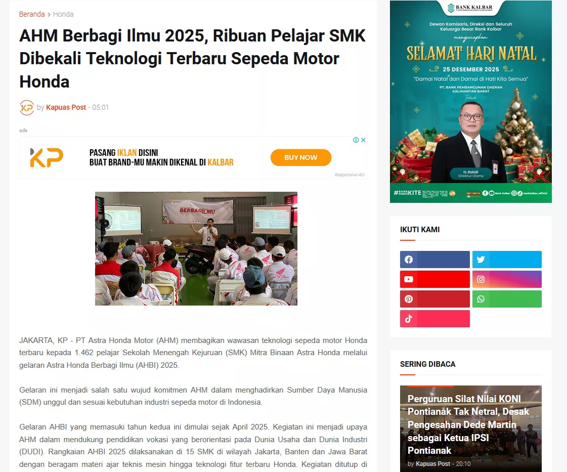 AHM Berbagi Ilmu 2025, Ribuan Pelajar SMK Dibekali Teknologi Terbaru Sepeda Motor Honda