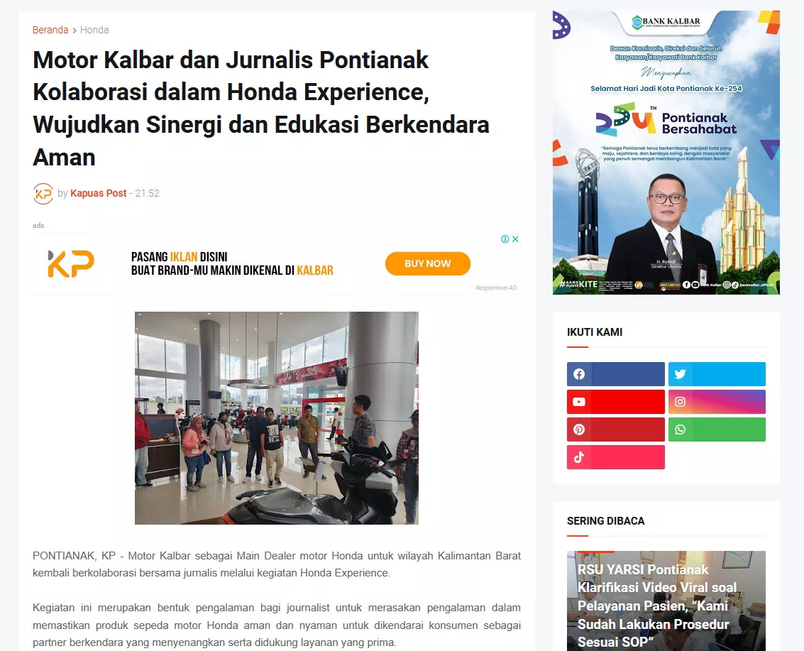 Motor Kalbar dan Jurnalis Pontianak Kolaborasi dalam Honda Experience, Wujudkan Sinergi dan Edukasi Berkendara Aman