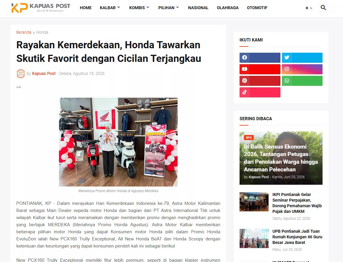 Rayakan Kemerdekaan, Honda Tawarkan Skutik Favorit dengan Cicilan Terjangkau