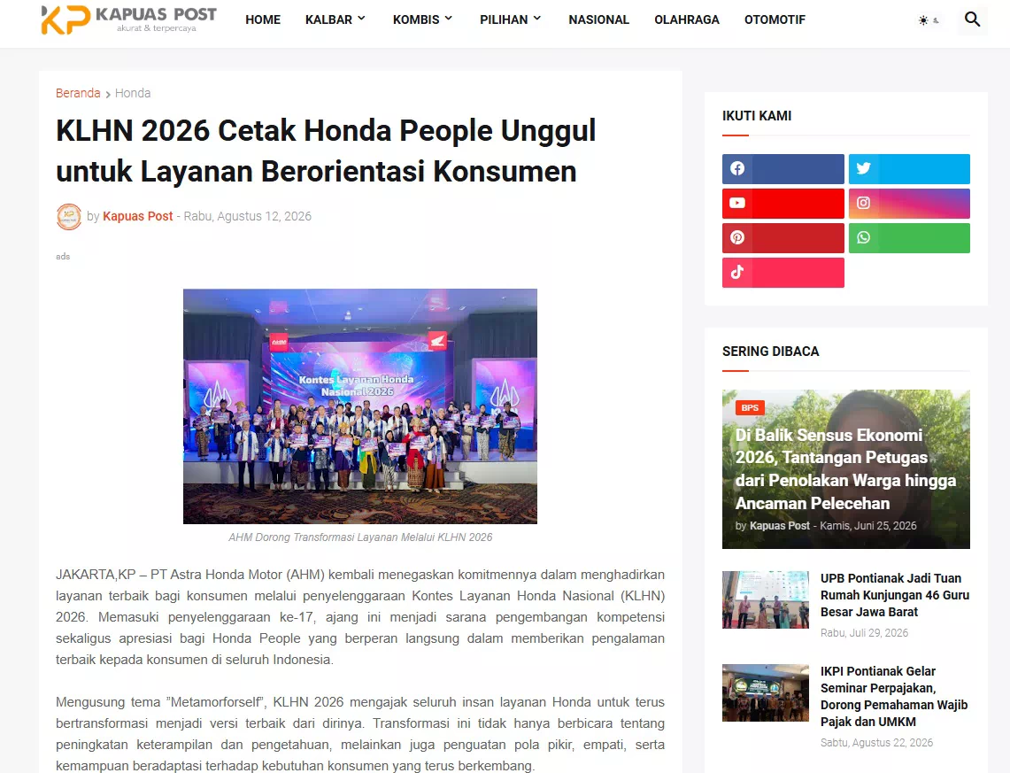 KLHN 2026 Cetak Honda People Unggul untuk Layanan Berorientasi Konsumen