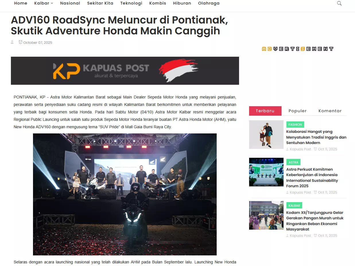 ADV160 RoadSync Meluncur di Pontianak, Skutik Adventure Honda Makin Canggih