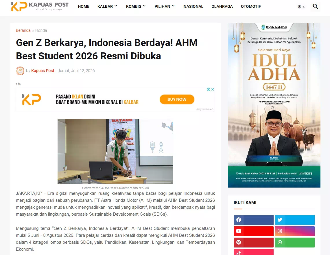 Gen Z Berkarya, Indonesia Berdaya! AHM Best Student 2026 Resmi Dibuka