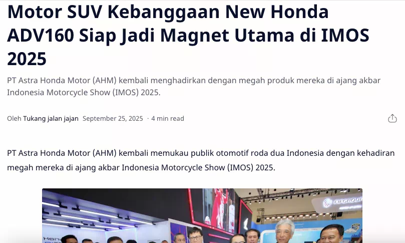 Motor SUV Kebanggaan New Honda ADV160 Siap Jadi Magnet Utama di IMOS 2025