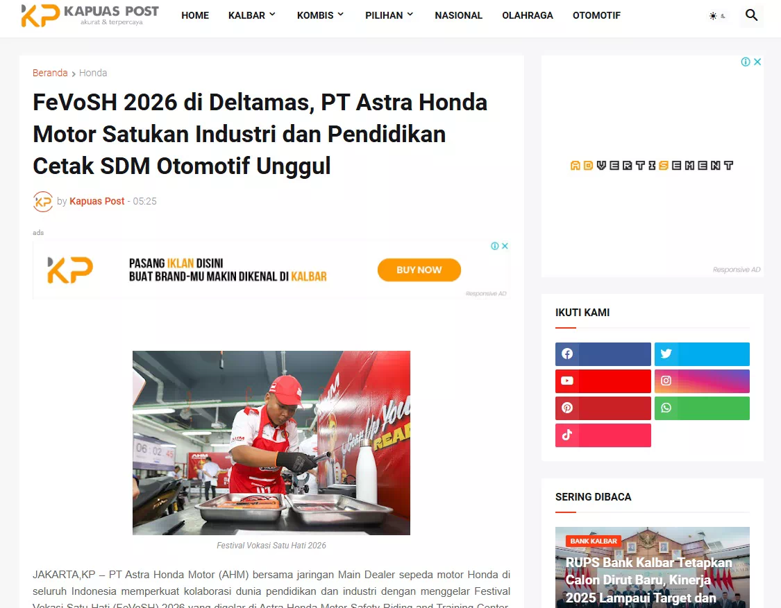 FeVoSH 2026 di Deltamas, PT Astra Honda Motor Satukan Industri dan Pendidikan Cetak SDM Otomotif Unggul