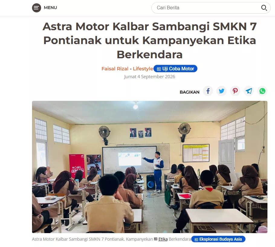 Astra Motor Kalbar Sambangi SMKN 7 Pontianak untuk Kampanyekan Etika Berkendara