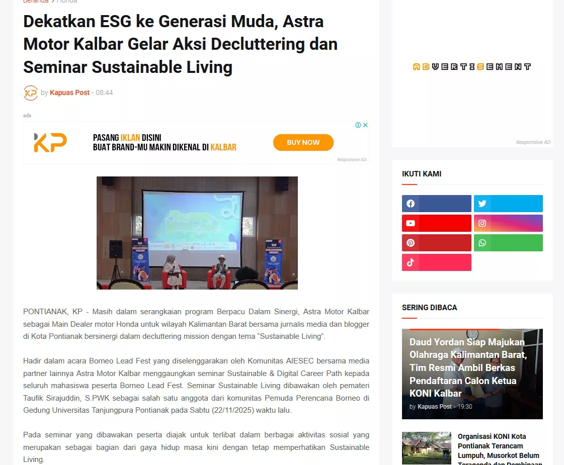 Dekatkan ESG ke Generasi Muda, Astra Motor Kalbar Gelar Aksi Decluttering dan Seminar Sustainable Living