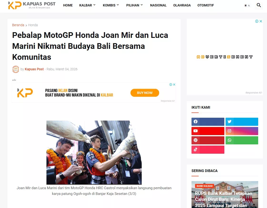 Pebalap MotoGP Honda Joan Mir dan Luca Marini Nikmati Budaya Bali Bersama Komunitas