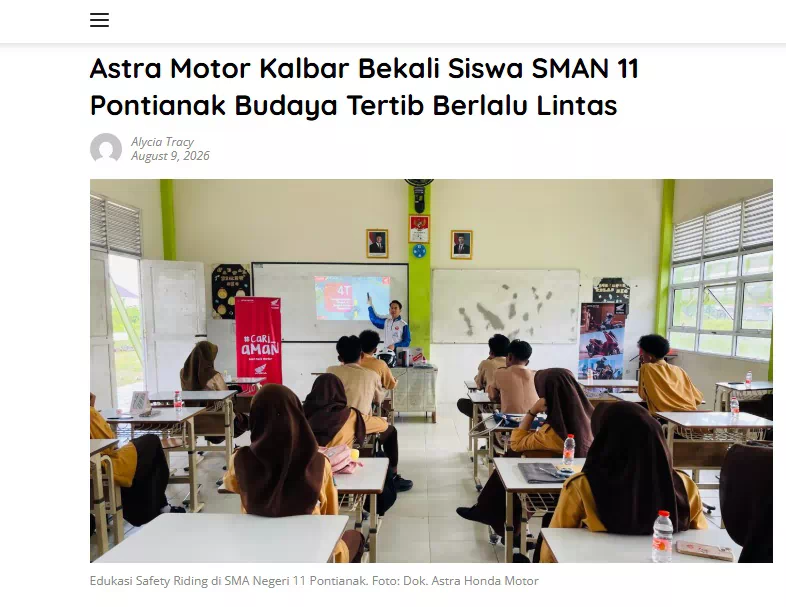 Astra Motor Kalbar Bekali Siswa SMAN 11 Pontianak Budaya Tertib Berlalu Lintas