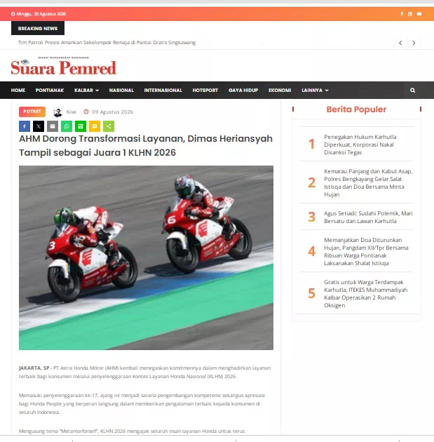 AHM Dorong Transformasi Layanan, Dimas Heriansyah Tampil sebagai Juara 1 KLHN 2026