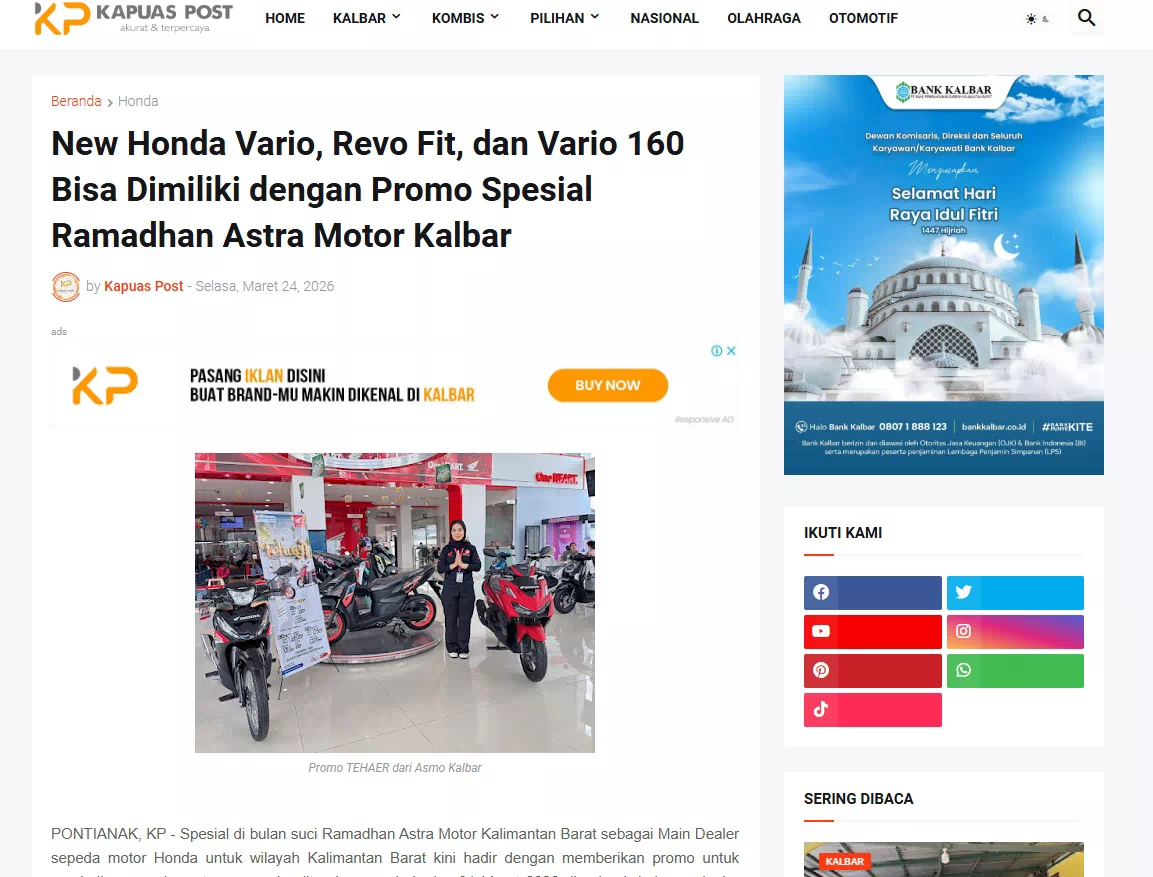 New Honda Vario, Revo Fit, dan Vario 160 Bisa Dimiliki dengan Promo Spesial Ramadhan Astra Motor Kalbar