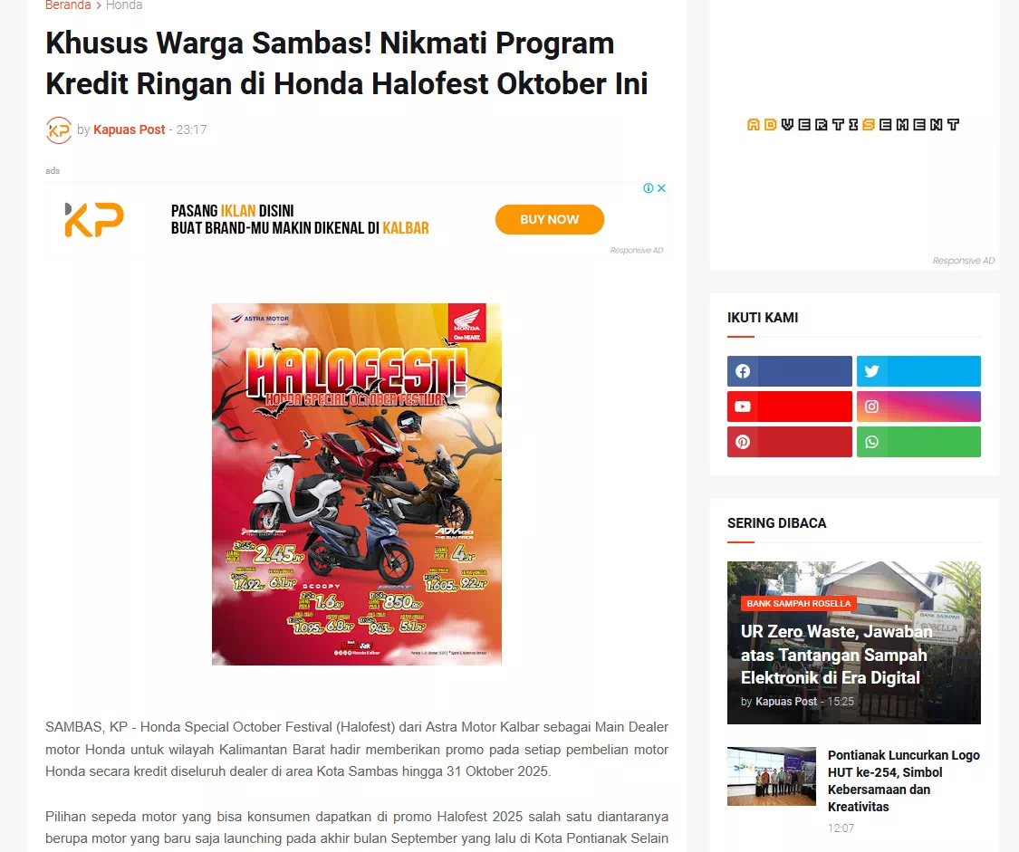 Khusus Warga Sambas! Nikmati Program Kredit Ringan di Honda Halofest Oktober Ini
