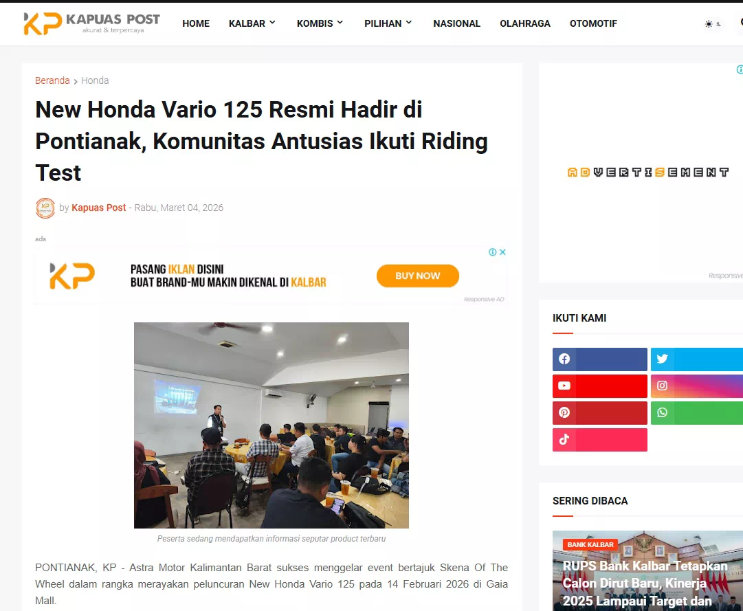 New Honda Vario 125 Resmi Hadir di Pontianak, Komunitas Antusias Ikuti Riding Test