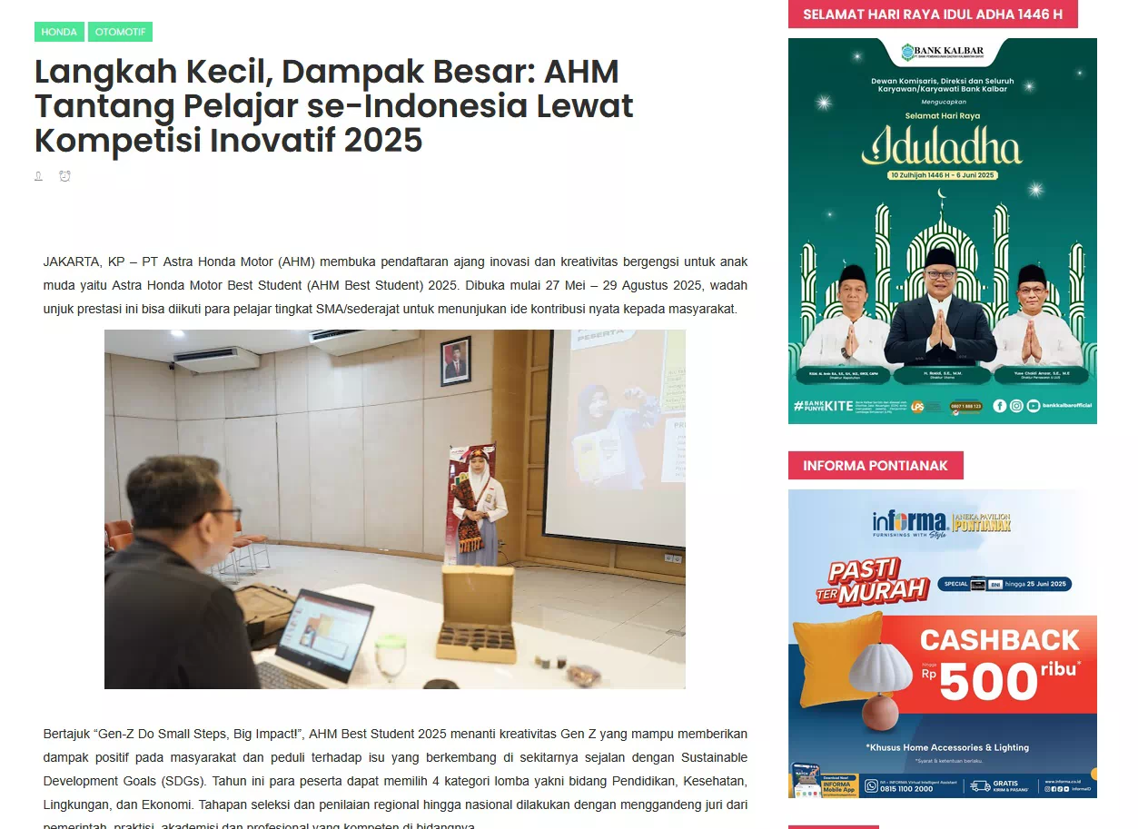 Langkah Kecil, Dampak Besar: AHM Tantang Pelajar se-Indonesia Lewat Kompetisi Inovatif 2025
