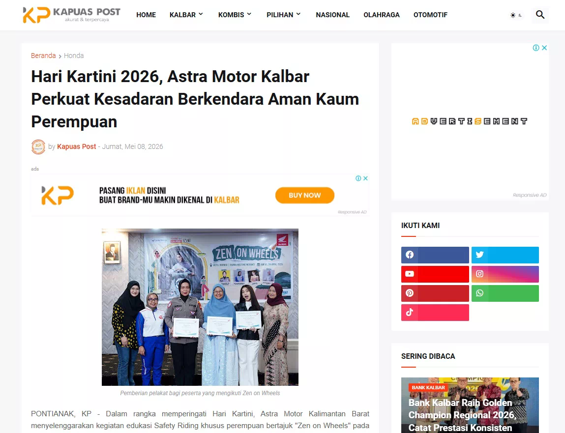 Hari Kartini 2026, Astra Motor Kalbar Perkuat Kesadaran Berkendara Aman Kaum Perempuan
