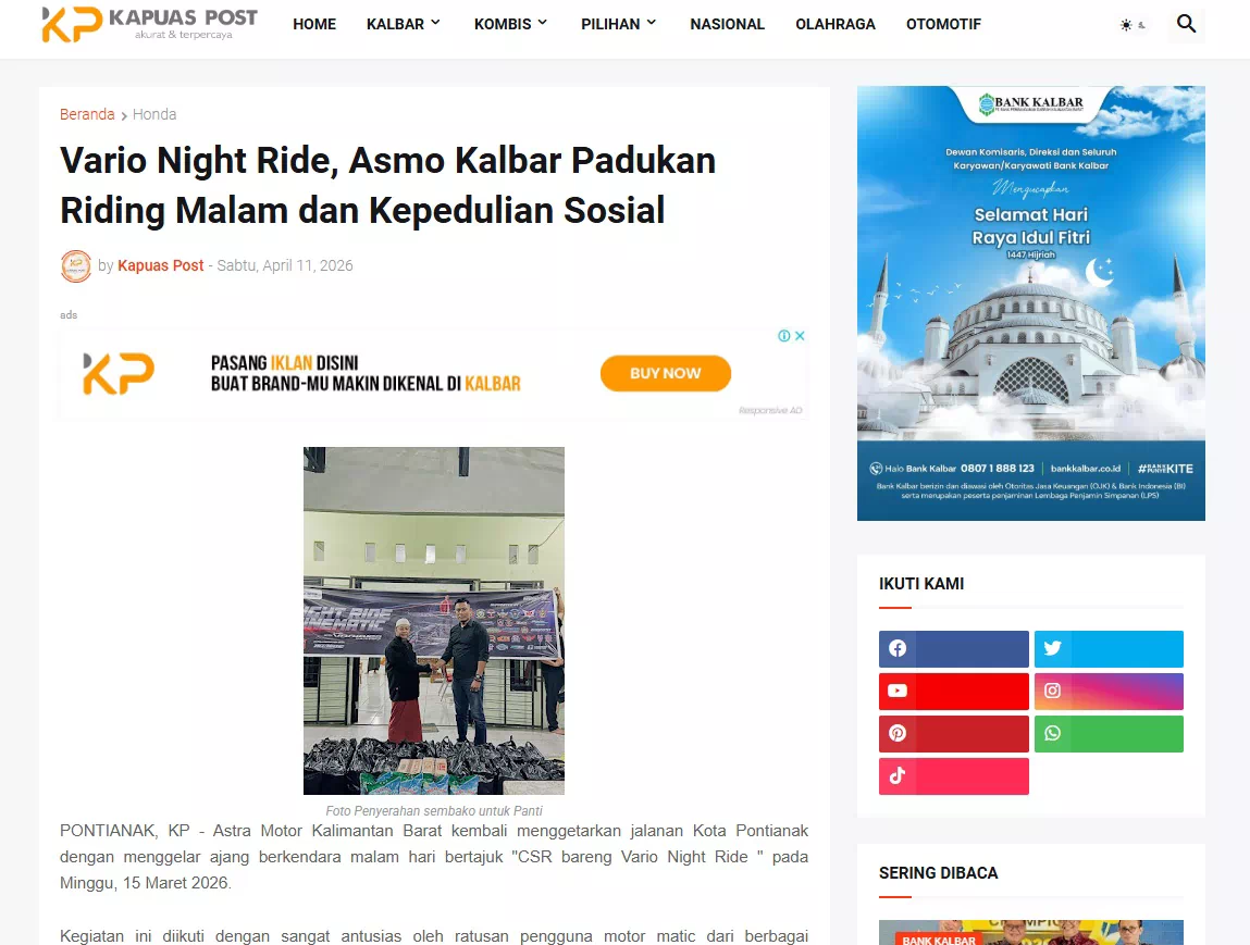 Vario Night Ride, Asmo Kalbar Padukan Riding Malam dan Kepedulian Sosial