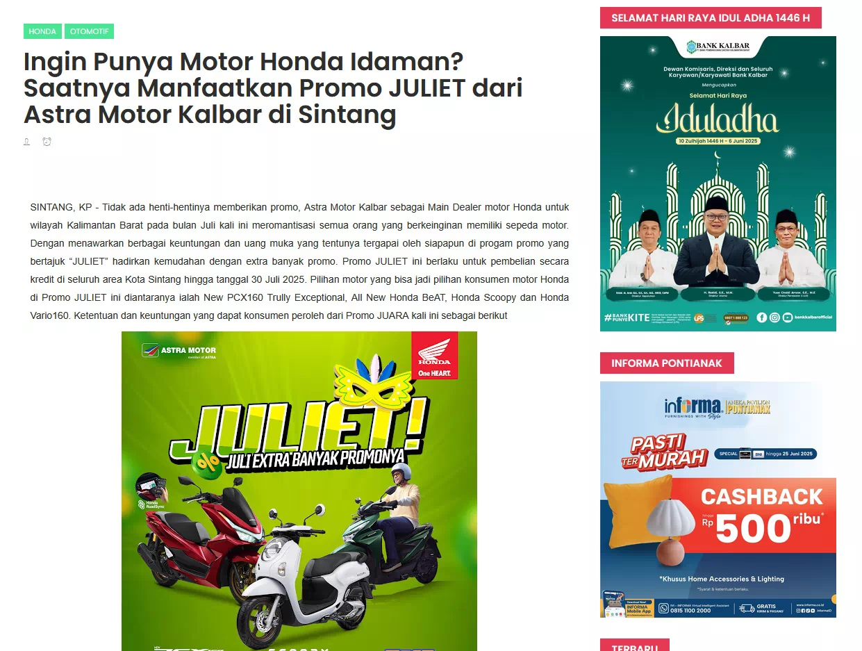 Ingin Punya Motor Honda Idaman? Saatnya Manfaatkan Promo JULIET dari Astra Motor Kalbar di Sintang