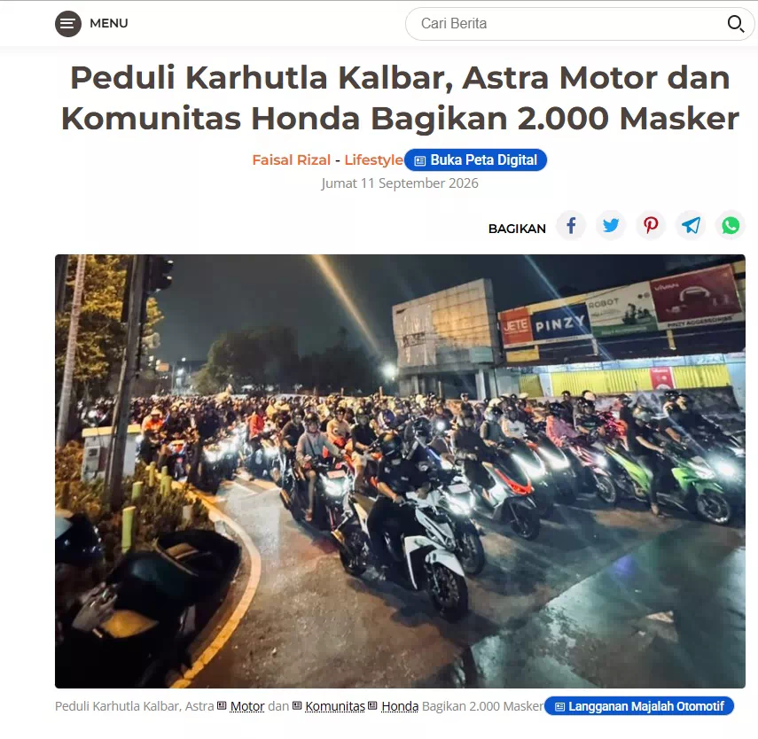 Peduli Karhutla Kalbar, Astra Motor dan Komunitas Honda Bagikan 2.000 Masker