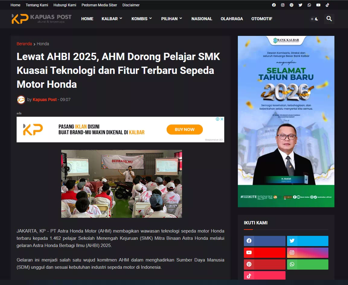 Lewat AHBI 2025, AHM Dorong Pelajar SMK Kuasai Teknologi dan Fitur Terbaru Sepeda Motor Honda